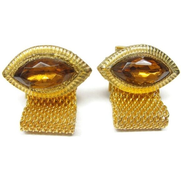 Mesh Cufflinks Tie Tack Set Paris Gold Tone Wedding Accessories Vintage - Picture 12 of 16